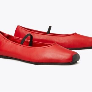 Tory Burch Runway Red Leather Ballet Flats